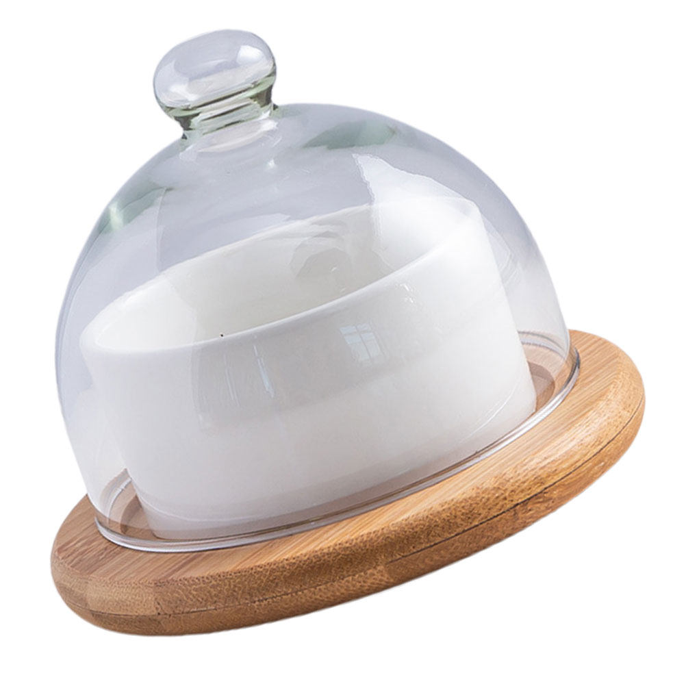 Ceramic Salad Bowl Set with Cl - Plastic Dome Clear ulasan dan harga